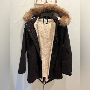 GAP Black Coat with Faux Fur Trim